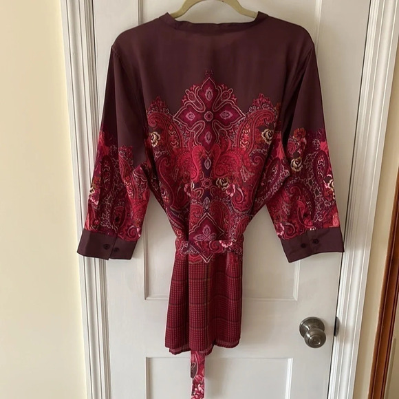 Tunic Top Women’s 2X Paisley & Plaid Print Plum Silky Party Boho - Picture 7 of 16